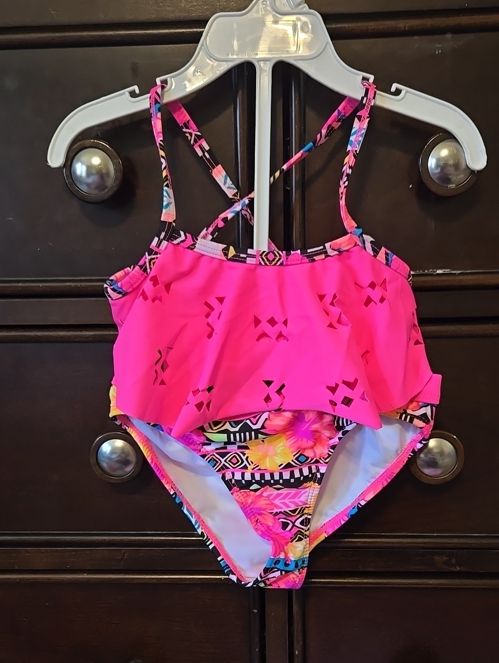 Girls XS (4/5) Bright Pink Floral Two-Piece Swim Set